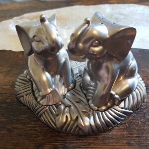 Vintage Lenox Kirk Stieff Pewter Elephant Salt and Pepper Skakers with Base